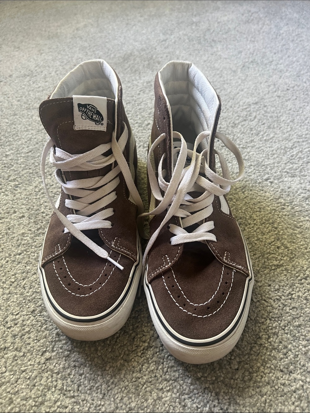 Vans Brown Suede High Top Sneakers with White Accents